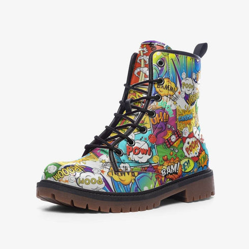 Comic Book POW Vegan Leather Combat Boots - Books Worth Keeping